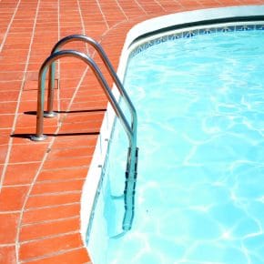 This pool could be heated by a home-made solar pool heater.