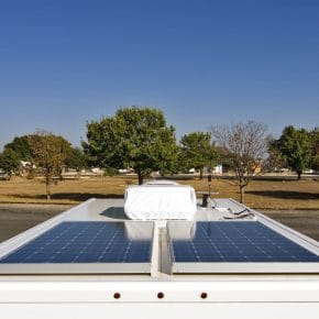 Solar panels fitted to a recreational vehicle (RV)