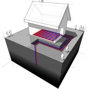 A diagram showing a geothermal heat pump system.