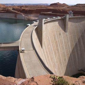 The Glen Canyon Dam producing hydropower on the Colorado River.