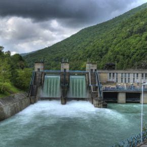 A hydroelectric power facility that is in use.