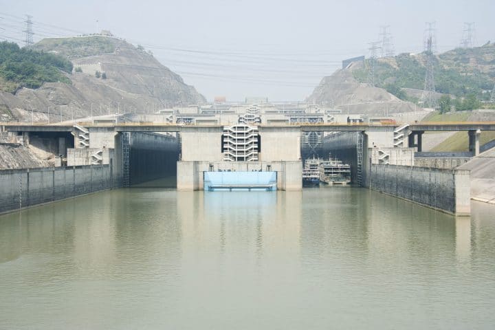The entrance to the ship locks at the Three Gorges Dam.