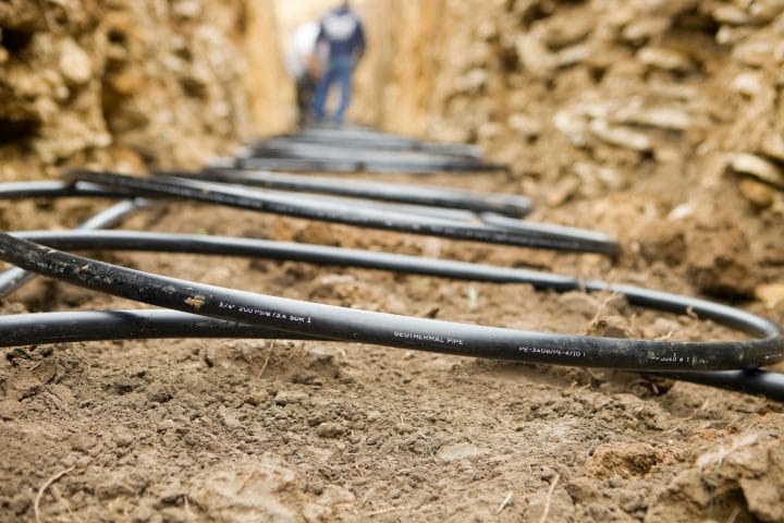 Pipes being installed for a geothermal heat pump.