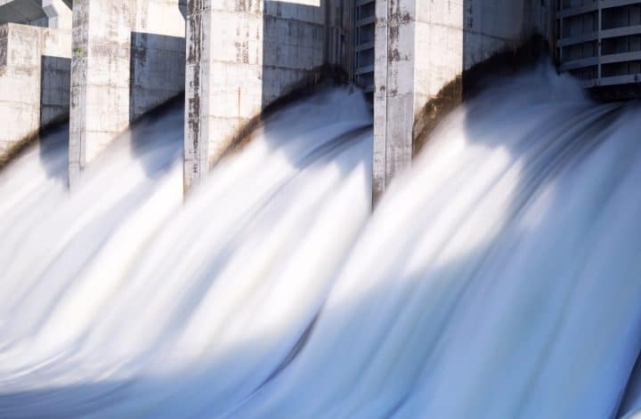 A Hydroelectric dam in operation.