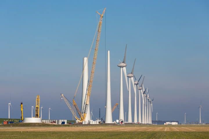 Wind turbines under construction.