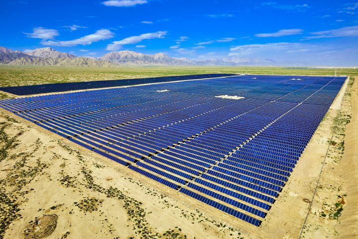 A solar farm installation with land clearance.