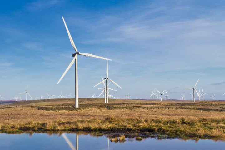 The Whitelee wind farm in Scotland, United Kingdom.