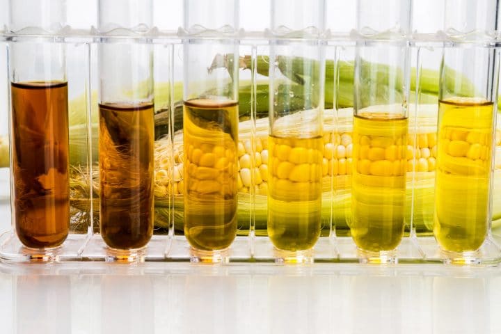 Test tubes containing different biofuels.