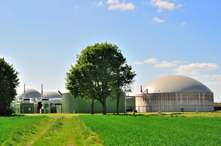 An anaerobic digester producing biogas.