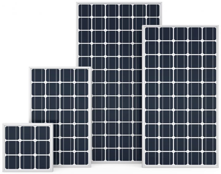 A selection of monocrystalline solar panels.