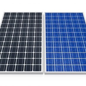 A monocrystalline solar panel next to a polycrystalline solar panel.