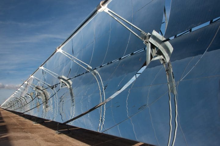 A parabolic mirror solar thermal power plant.