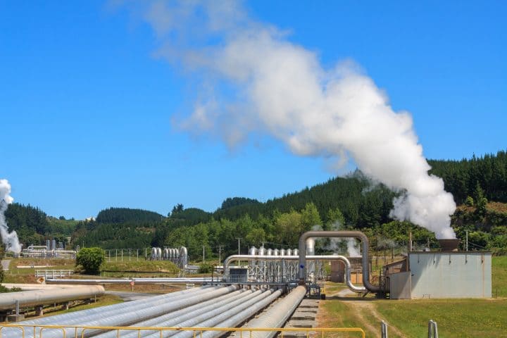 The Wairakei geothermal power plant in the North Island of New Zealand.