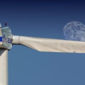 Long blades on a Vestas wind turbine.