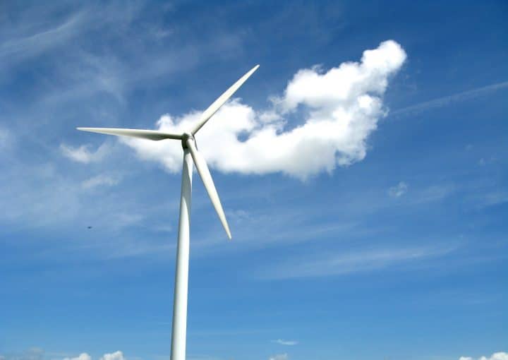 A wind turbine producing energy.
