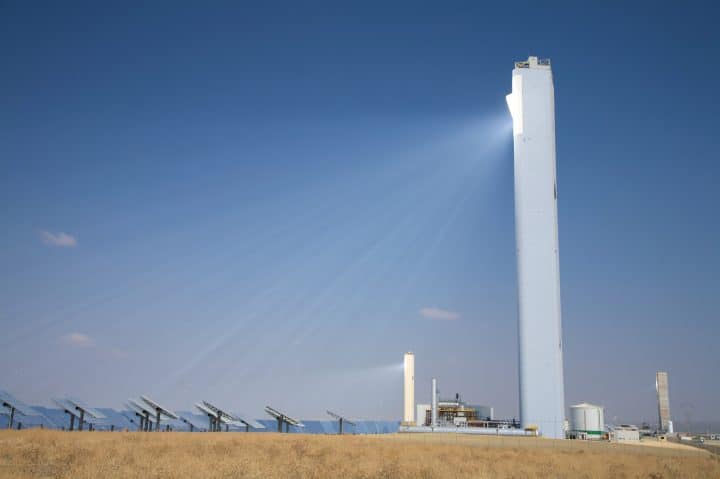 A tower based concentrated solar thermal power plant.