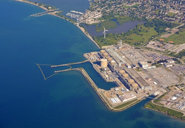 An aerial view of the Pickering Nuclear Generating Station in Ontario Canada.